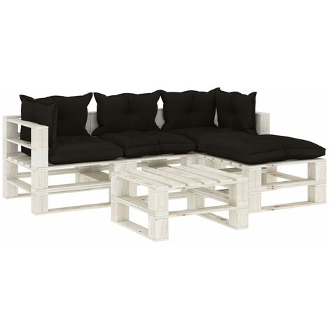 Salon palette de jardin 5 pcs - Moderne - Meuble de jardin avec coussins noir Bois Balcon 1470