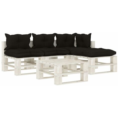 Salon palette de jardin 5 pcs - Moderne - Meuble de jardin avec coussins noir Bois Balcon 8667
