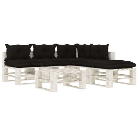 Salon palette de jardin 6 pcs - Moderne - Meuble de jardin avec coussins noir Bois Balcon 6534