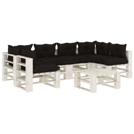 vidaXL Bois Salon Palette de Jardin 7 pcs et Coussins Terrasse Multicolore