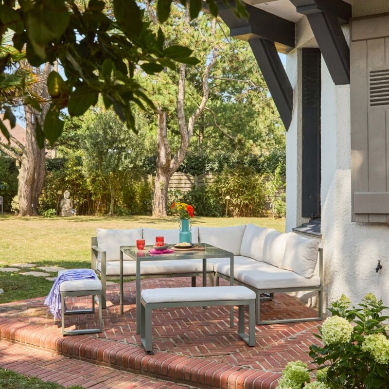 Salon. table de jardin aluminium 9 places kaki et beige - Convivio Kaki / Beige