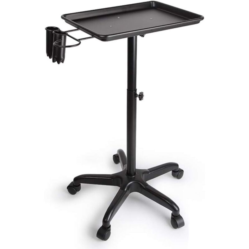 Salon Tray Beauty Rolling Cart with 2 Cups and 1 Metal Loop Metal Trolley Hairdressing Tool Movable Car Adjustable Height Trolley Tool Holder for