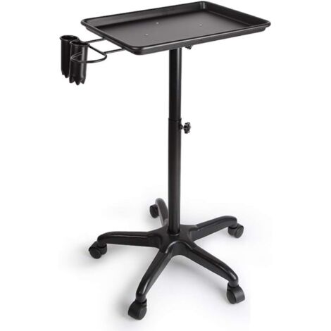 Salon Tray Beauty Rolling Cart with 2 Cups and 1 Metal Loop Metal Trolley Hairdressing Tool Movable Car Adjustable Height Trolley Tool Holder for Beauty Spa Tattoo Dentistry (Black)