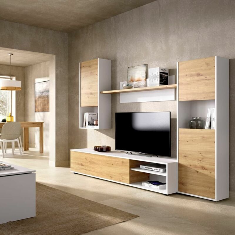 Mobilier de salon modulaire en chêne Luka Nordic Blanc - Nordique 220 x 180 x 41 cm - Blanc - Nordique