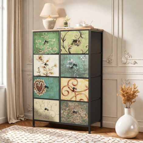 Salonbuffet - TANANT - Hoher Buffet - 8 Schubladen - Vintage-Design - Struktur aus Metall und Holz