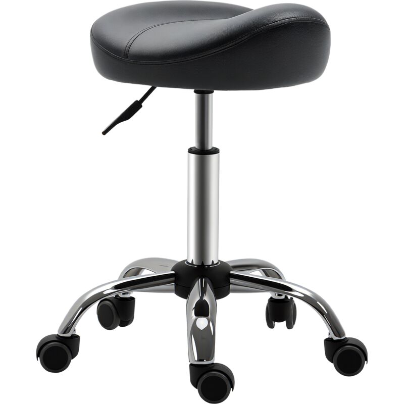 Rollhocker Höhenverstellbarer Arbeitshocker Mit Rädern Drehbarer Salon Hocker Für Massage Kunstleder Schwarz 48 X 48 X 54-69 Cm - Homcom