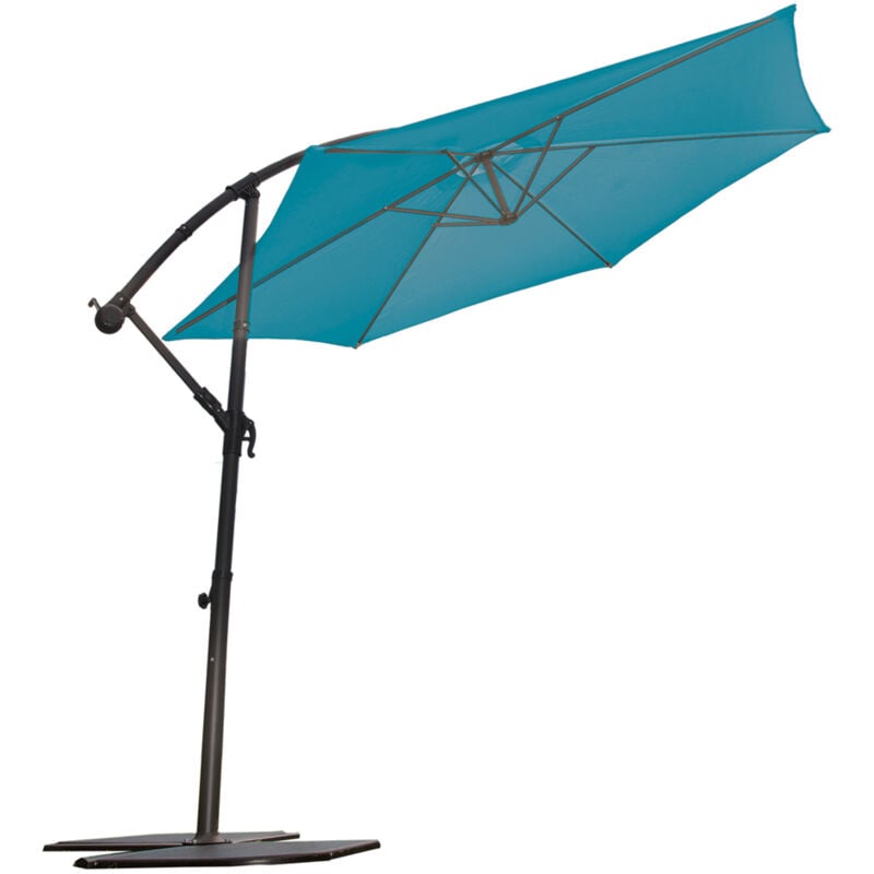 Parasol ø 3 m Mat Déporté à Manivelle Bleu Pétrole 3 m