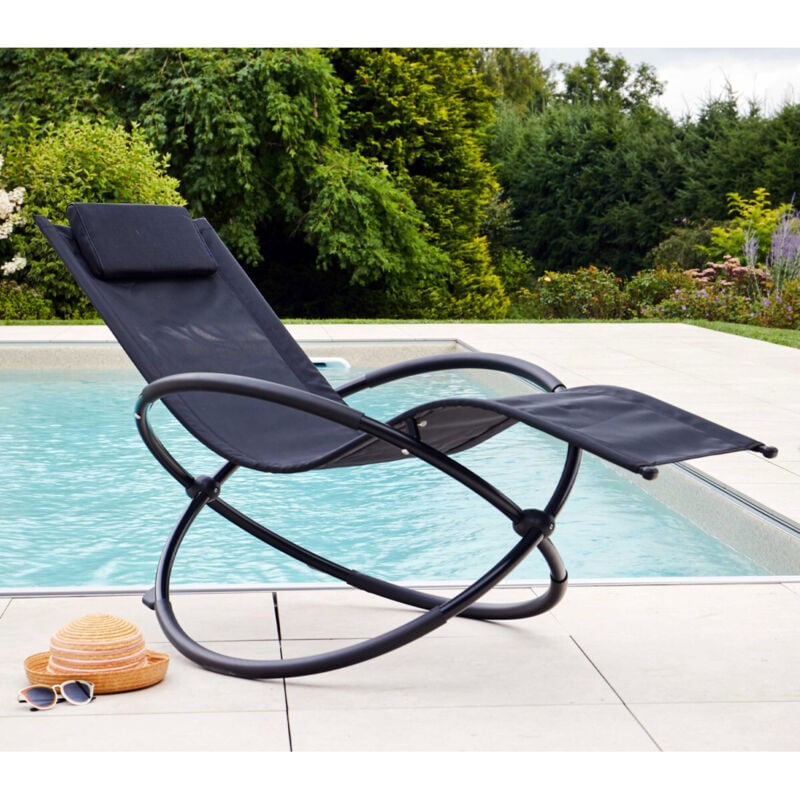 Elypse - Transat de jardin pliant - acier - Noir