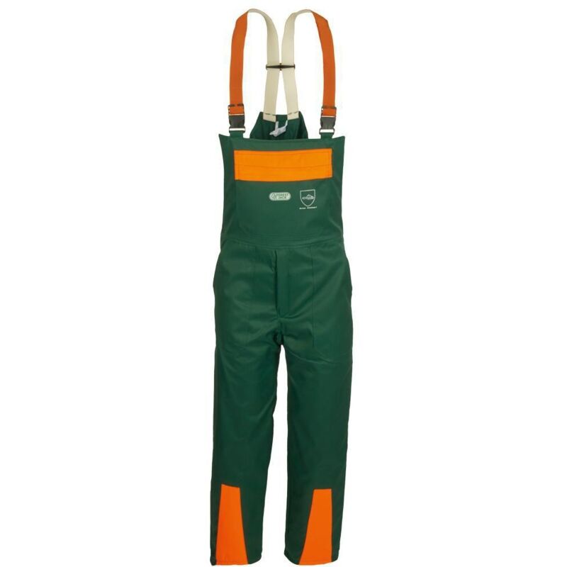 Pantaloni con protezione da taglio KONIFERE, taglia 54, verde/arancione