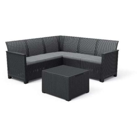 Salottino 4 Pezzi Emma Corner Flat Wicker Graphite 5 Posti