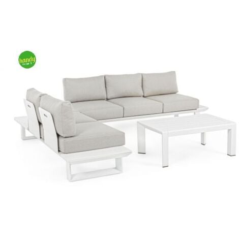Salottino angolare da giardino "Konnor" in alluminio per giardino e veranda -Bianco