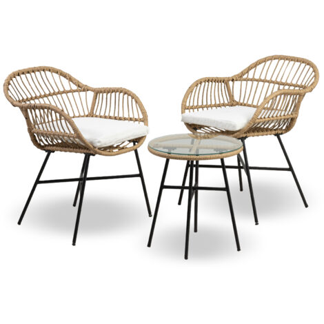 Salottino Da Esterno In Rattan Set Bistrot Poltrone E Tavolino Elegante Telaio In Acciaio Tavolo Salotto Con Piano In Vetro Con 2 Sedie Con Comodi Cuscini Terrazzo Balcone Giardino Malang