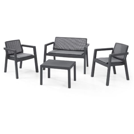 Salottino da Esterno Keter Emily Lounge 4PZ in Resina con Cuscini Grafite - K247063