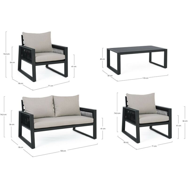 Bizzotto Set Salotto Giardino Captiva Antracite