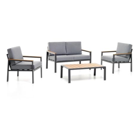 Salottino in alluminio antracite mod. BEVERLY LAGOS polywood colore teak cuscini