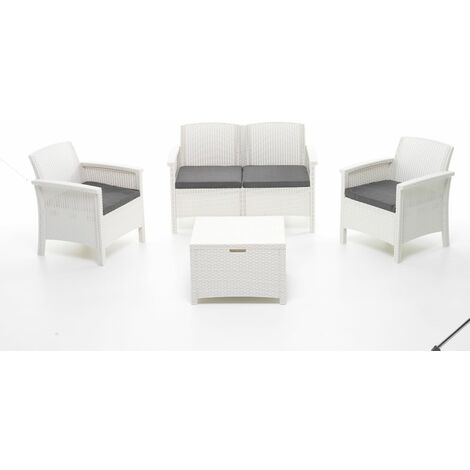 SALOTTINO LAGUNA 2 Posti Bianco con 2 poltroncine tavolino cuscini sfoderabili