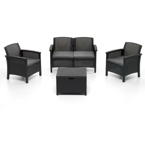 SALOTTINO LAGUNA 2 PT Antracite con 2 poltroncine tavolino cuscini sfoderabili