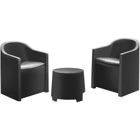 SALOTTINO LUNA ANTRACITE CON 2 POLTRONE E TAVOLINO CON CUSCINI