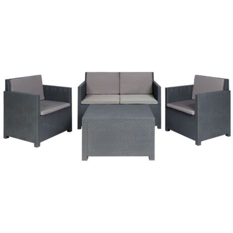 SALOTTINO SET RATTAN AURELIA ANTRACITE DIVANO + TAVOLO + 2 POLTRONE