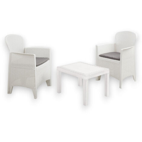 Salotto 2 posti da giardino in resina resistente effetto rattan con tavolino Akita -  White