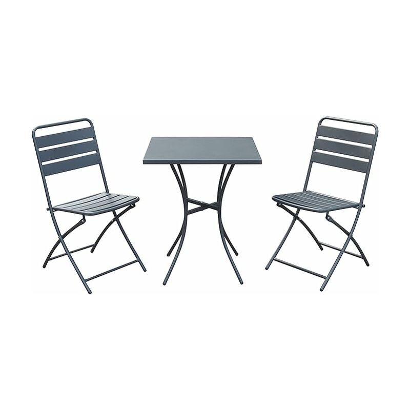 Garden Friend - Salon Bistro Pliant (1 Table 2 Chaises) Acier - Couleur Anthracite