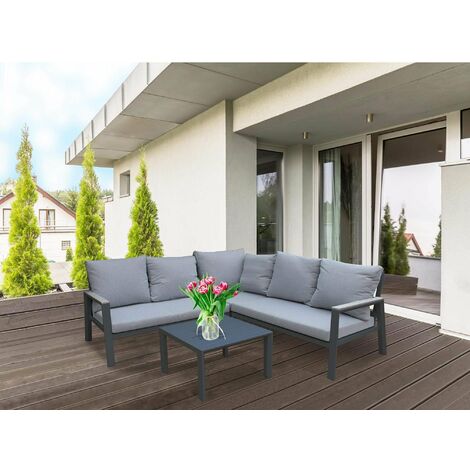 Salotto angolare con tavolino Osten struttura in alluminio, per veranda e  giardino 