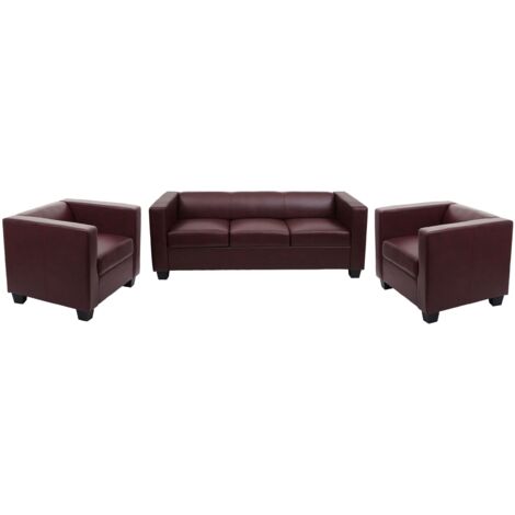 Salotto componibile lounge moderno elegante Lille M65 composizione 3-1-1 ecopelle bordeaux