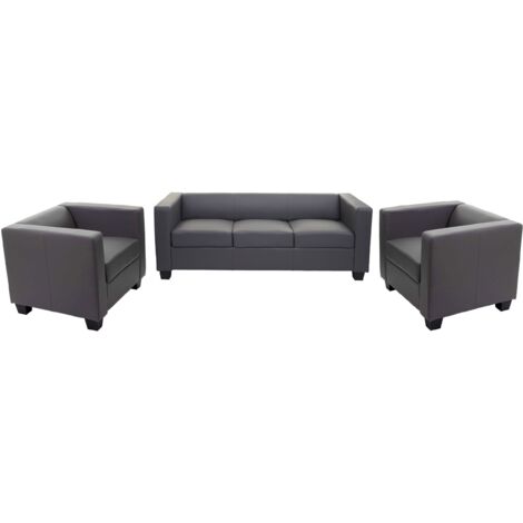 Salotto componibile lounge moderno elegante Lille M65 composizione 3-1-1 ecopelle grigio scuro