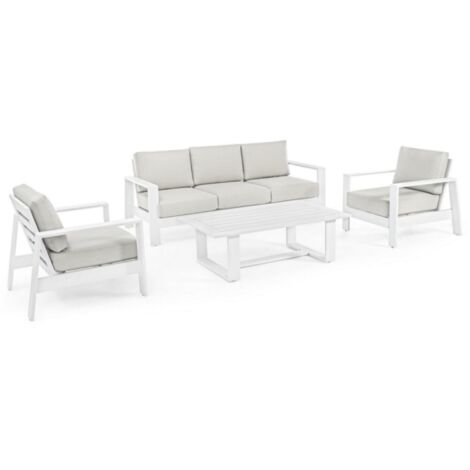 Salotto con poltrone e tavolino "Baltic" struttura in alluminio per veranda e giardino -Bianco