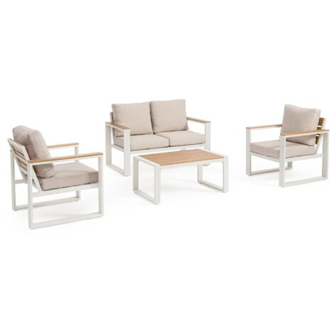 Salotto con poltrone e tavolino "Leandro" struttura in alluminio per veranda e giardino -Antracite/Beige