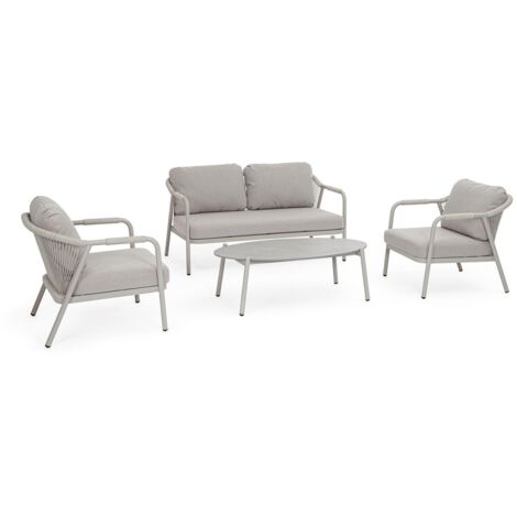 Salotto con poltrone e tavolino "Miravet" struttura in alluminio per veranda e giardino -Antracite/Verde