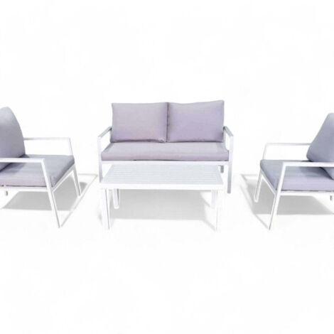 Salotto da esterno 4 posti con struttura in alluminio e tavolo effetto doghe Aiace - White