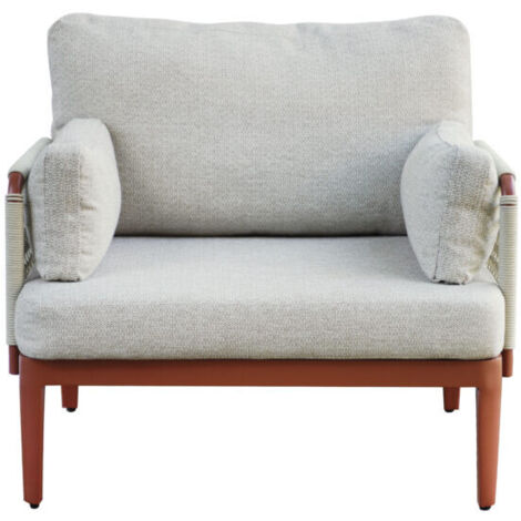 Salotto da esterno divano con poltrone e tavolino alluminio rosso, corda beige Bandol