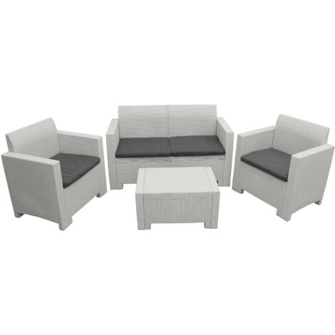 Salotto da esterno giardino 4 posti in resina e wicker con tavolino e cuscini Creta -  White