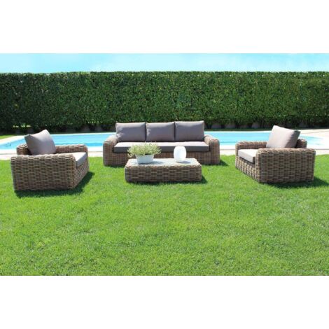 Salotto da esterno giardino 5 posti con struttura in alluminio rivestito in wicker intrecciato con cuscini Richard
