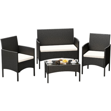 Salotto Da Esterno In Rattan 2 Poltrone 1 Divano 1 Tavolo Giardino Esterno Con Cuscini Terrazzo Patio Salotto Relax Primavera Estate  Mobili Estivi 4 Posti Tavolo Ripiano In Vetro