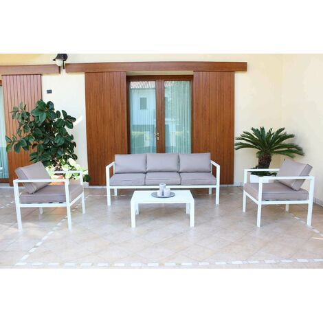 Salotto da giardino 5 posti con struttura in alluminio divano poltrone e tavolino Eracle - White