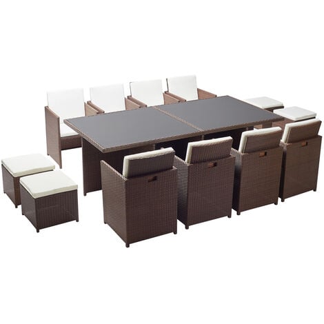 Salotto da giardino a incasso 12 posti resina intrecciata castagna/bianco MONACO