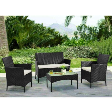 Salotto da Giardino Alicante in Polirattan Nero - Kit Completo