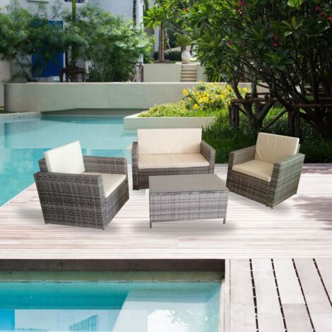 Salotto da giardino con divano poltrone e tavolino in rattan grigio - WRS066G