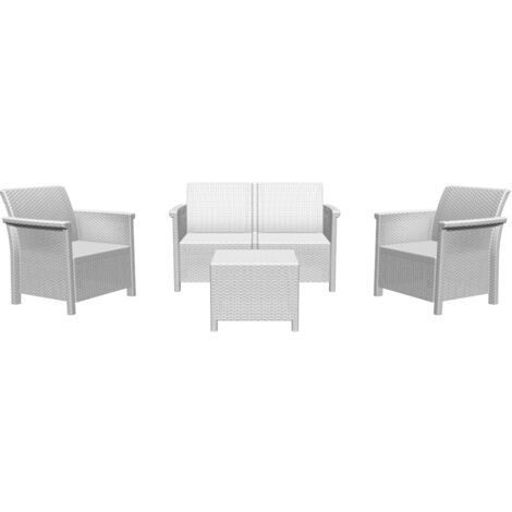 Salotto da Giardino Esterno Set in Rattan 4 Posti 1 Divano 2 Poltrone 1 Tavolino Arredo Salottino per Bar
