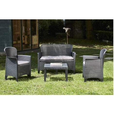 Salotto da giardino per esterno in resina effetto rattan con due poltrone un divano a due posti  e un tavolino