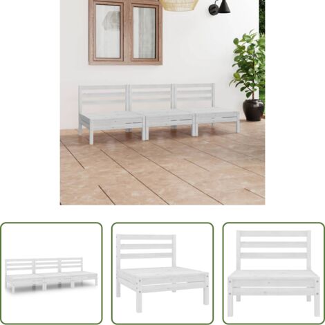 Salotto da giardino -  Set Divani da Giardino 3 pz Bianco in Legno Massello di Pino