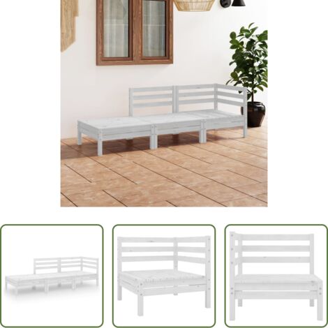 Salotto da giardino -  Set Divani da Giardino 3 pz Bianco in Legno Massello di Pino