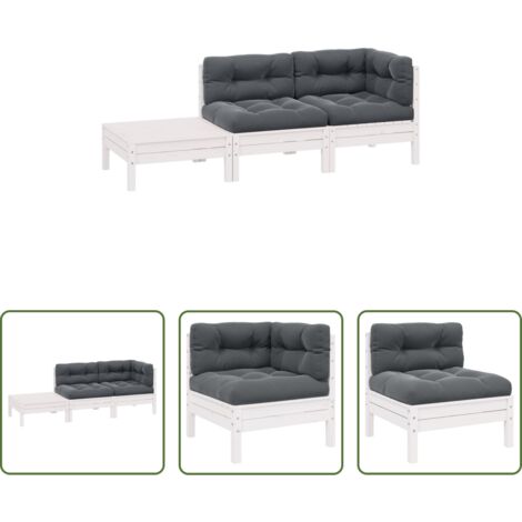 Salotto da giardino -  Set Divani da Giardino 3 pz con Cuscini Massello Pino Bianco