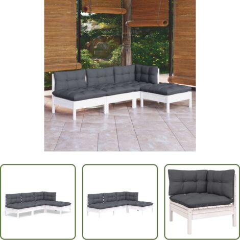 Salotto da giardino -  Set Divani da Giardino 4 pz con Cuscini Bianchi Legno di Pino