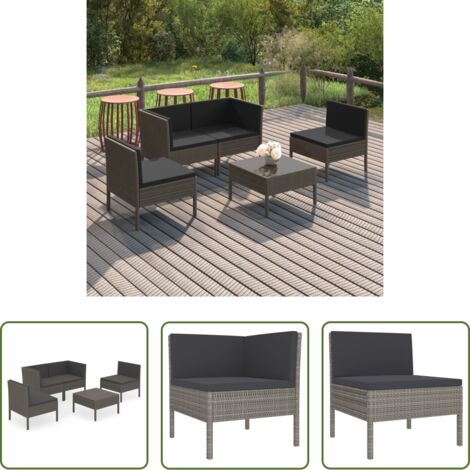 Salotto da giardino -  Set Divani da Giardino 5 pz con Cuscini in Polyrattan Grigio