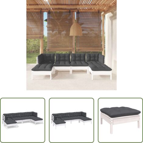 Salotto da giardino -  Set Divani da Giardino 6 pz con Cuscini Bianchi Legno di Pino