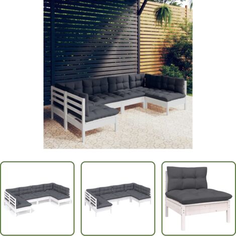 Salotto da giardino -  Set Divani da Giardino 6 pz con Cuscini Bianchi Legno di Pino