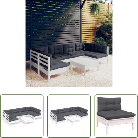 Salotto da giardino -  Set Divani da Giardino 7 pz con Cuscini Bianchi Legno di Pino